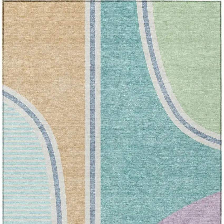 Aqua And Copper Geometric Washable Indoor Outdoor Area Rug Photo 3