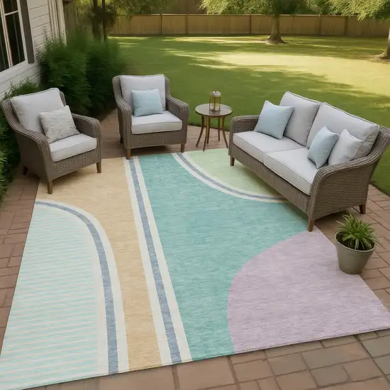 Aqua And Copper Geometric Washable Indoor Outdoor Area Rug Photo 4