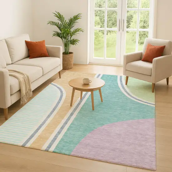 Aqua And Copper Geometric Washable Indoor Outdoor Area Rug Photo 5