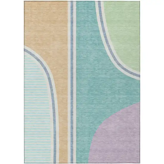 Aqua And Copper Geometric Washable Indoor Outdoor Area Rug Photo 1