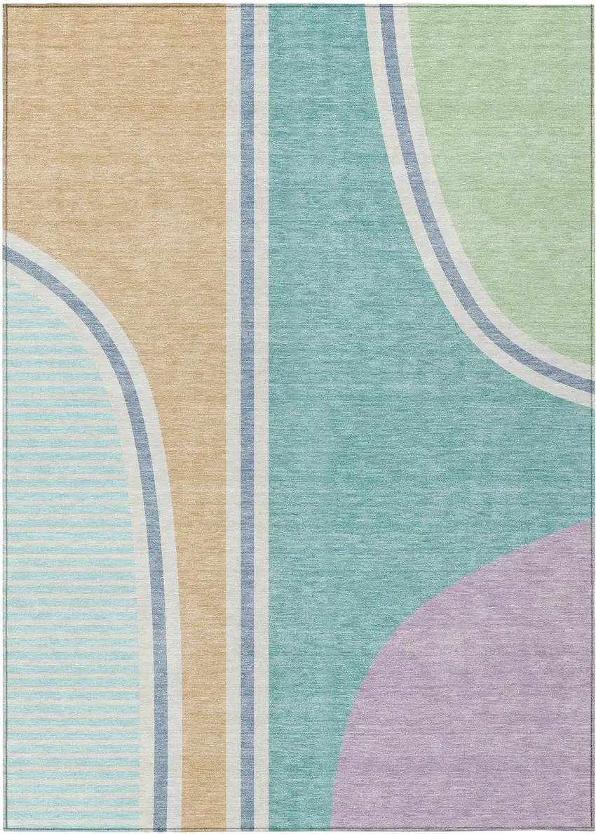Aqua And Copper Geometric Washable Indoor Outdoor Area Rug Photo 1