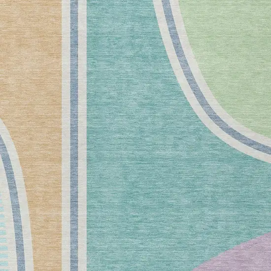 Aqua And Copper Geometric Washable Indoor Outdoor Area Rug Photo 2