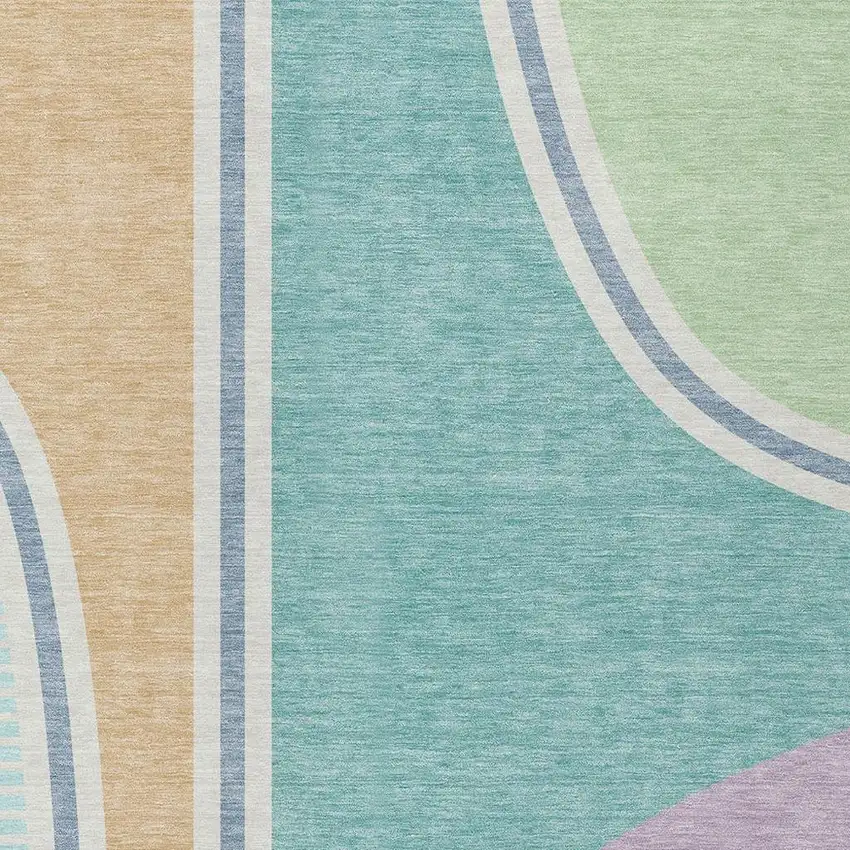Aqua And Copper Geometric Washable Indoor Outdoor Area Rug Photo 2