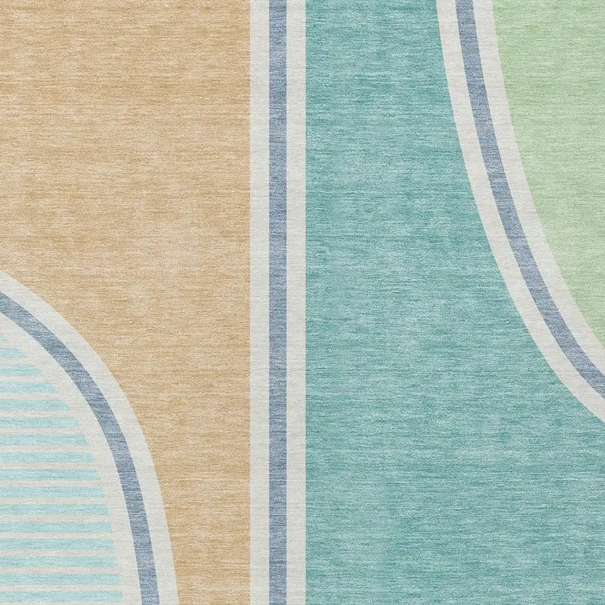Aqua And Copper Geometric Washable Indoor Outdoor Area Rug Photo 2
