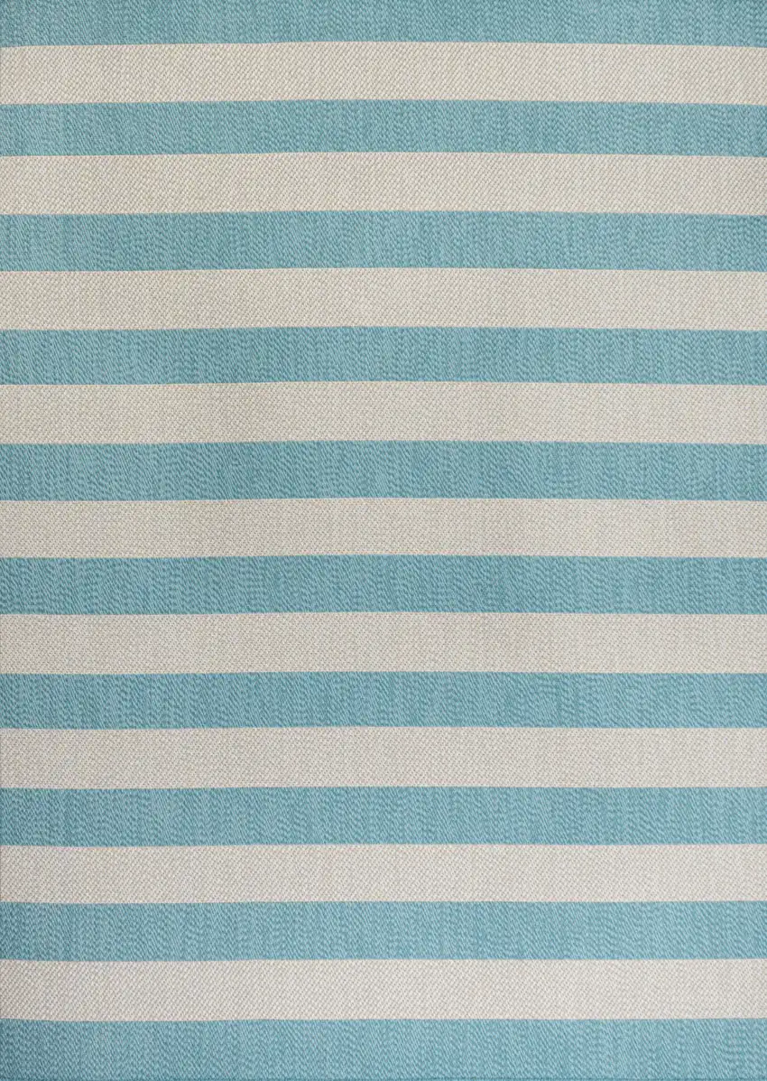 Aqua And Cream Striped Indoor Outdoor Area Rug Photo 1
