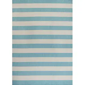 Photo of Aqua And Cream Striped Indoor Outdoor Area Rug