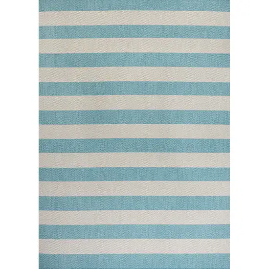 Aqua And Cream Striped Indoor Outdoor Area Rug Photo 1