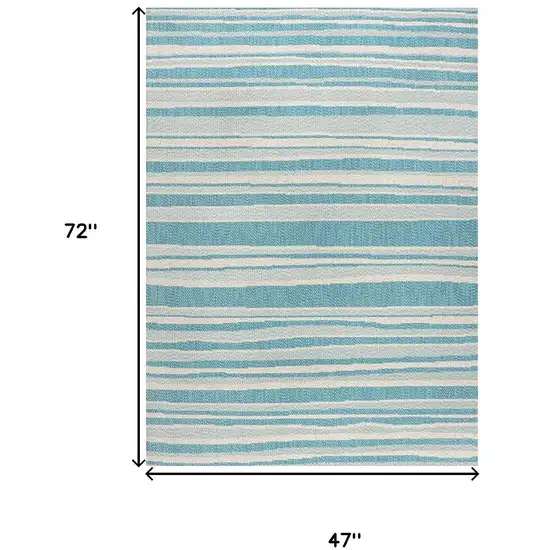 Aqua And Cream Striped Indoor Outdoor Area Rug Photo 4