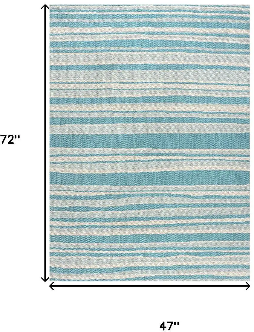 Aqua And Cream Striped Indoor Outdoor Area Rug Photo 4