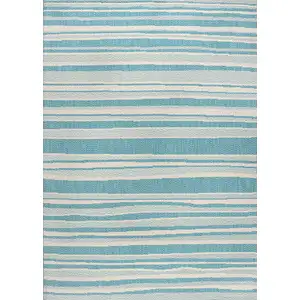 Photo of Aqua And Cream Striped Indoor Outdoor Area Rug