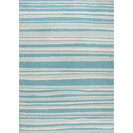 Aqua And Cream Striped Indoor Outdoor Area Rug Photo 1