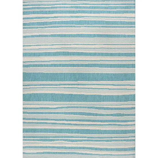 Aqua And Cream Striped Indoor Outdoor Area Rug Photo 3