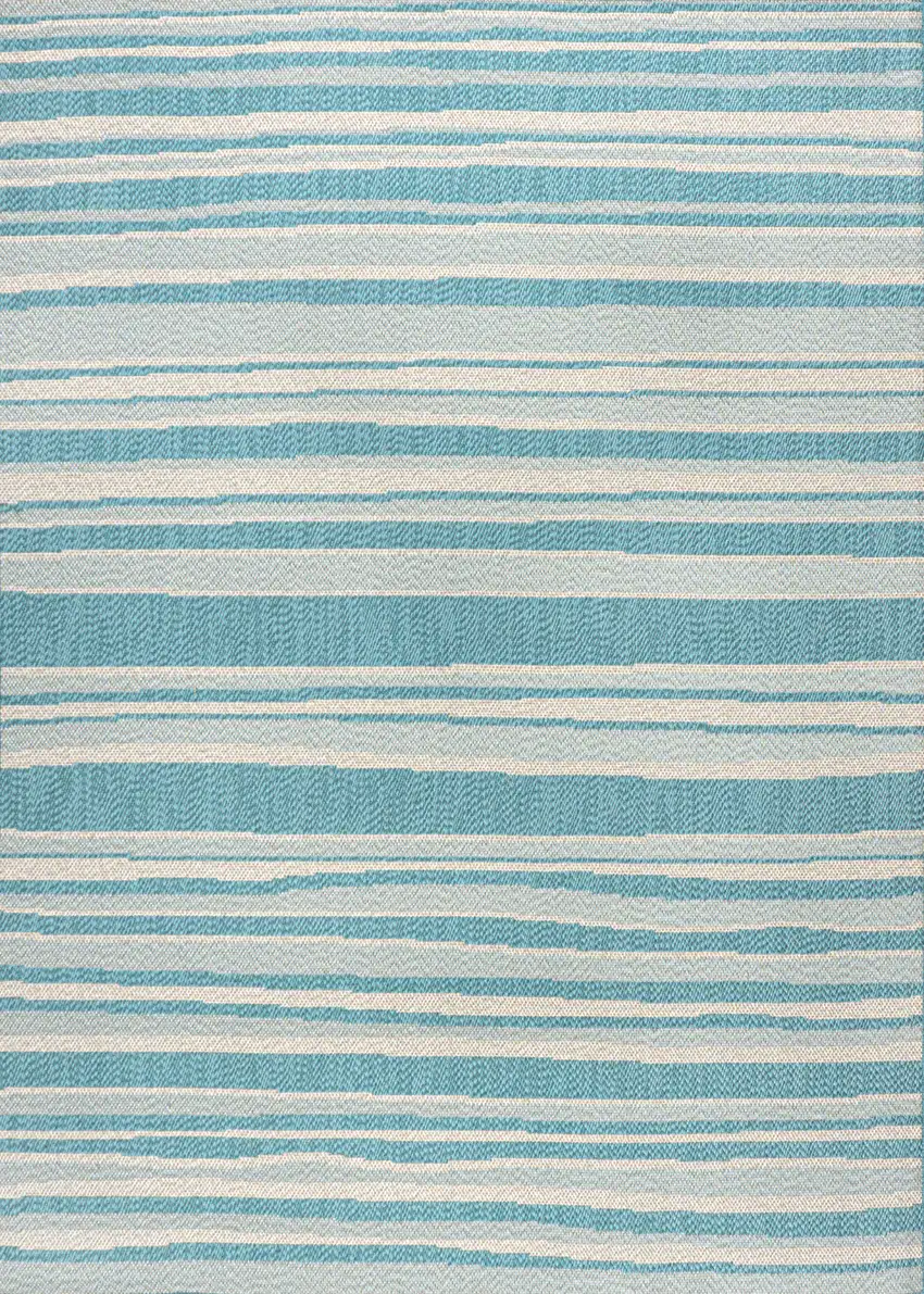 Aqua And Cream Striped Indoor Outdoor Area Rug Photo 3