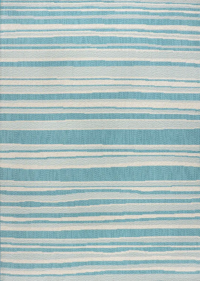Aqua And Cream Striped Indoor Outdoor Area Rug Photo 1