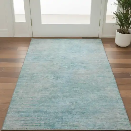 Aqua And Gray Abstract Washable Area Rug With UV Protection Photo 2