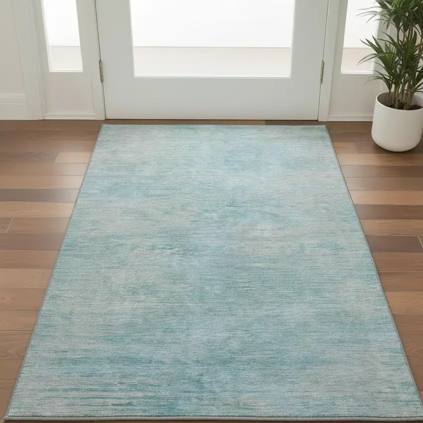 Aqua And Gray Abstract Washable Area Rug With UV Protection Photo 2