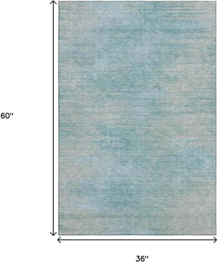 Aqua And Gray Abstract Washable Area Rug With UV Protection Photo 3