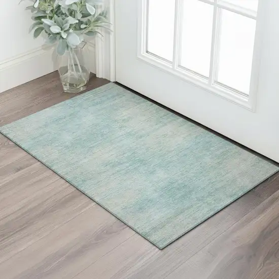 Aqua And Gray Abstract Washable Area Rug With UV Protection Photo 1