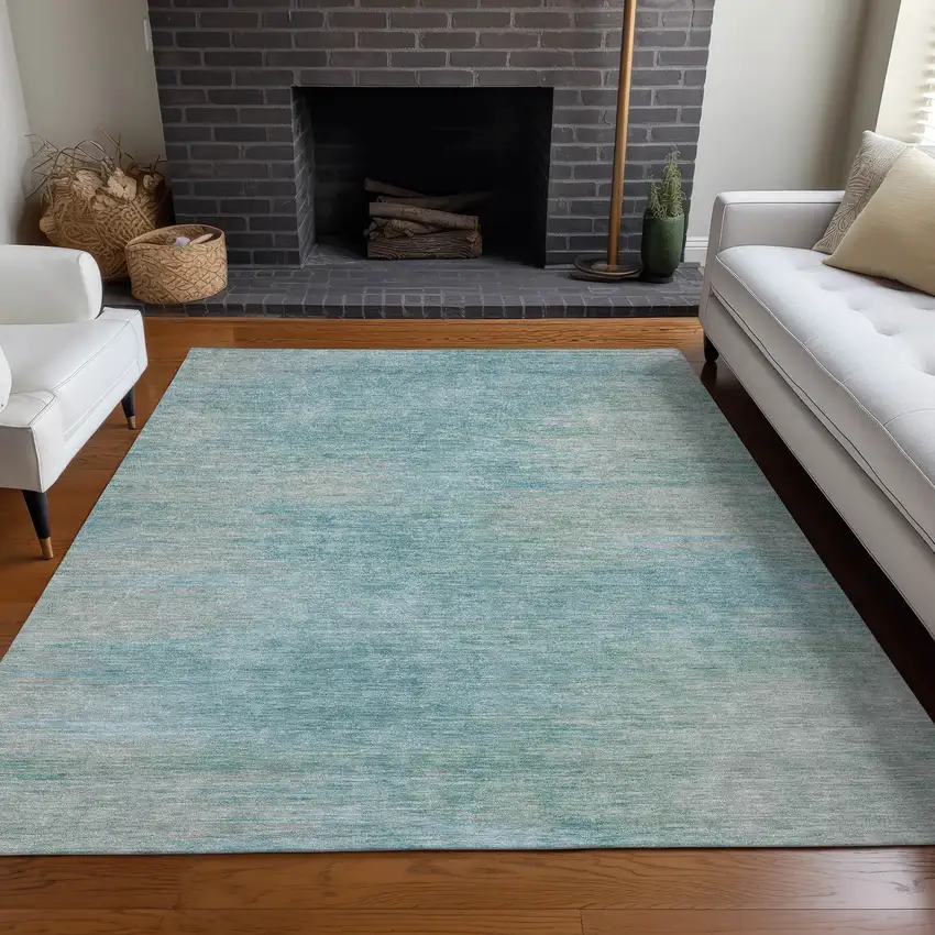 Aqua And Gray Abstract Washable Area Rug With UV Protection Photo 5