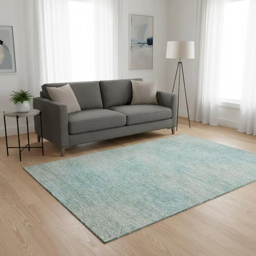 Aqua And Gray Abstract Washable Area Rug With UV Protection Photo 2