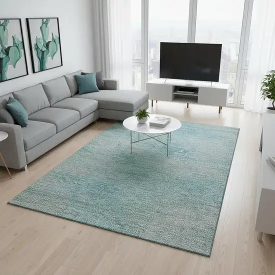 Aqua And Gray Abstract Washable Area Rug With UV Protection Photo 2