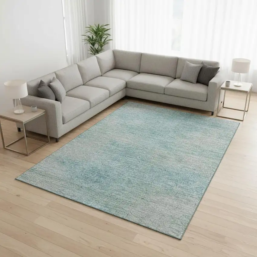 Aqua And Gray Abstract Washable Area Rug With UV Protection Photo 2