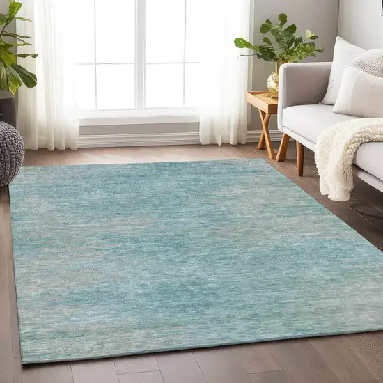 Aqua And Gray Abstract Washable Area Rug With UV Protection Photo 6