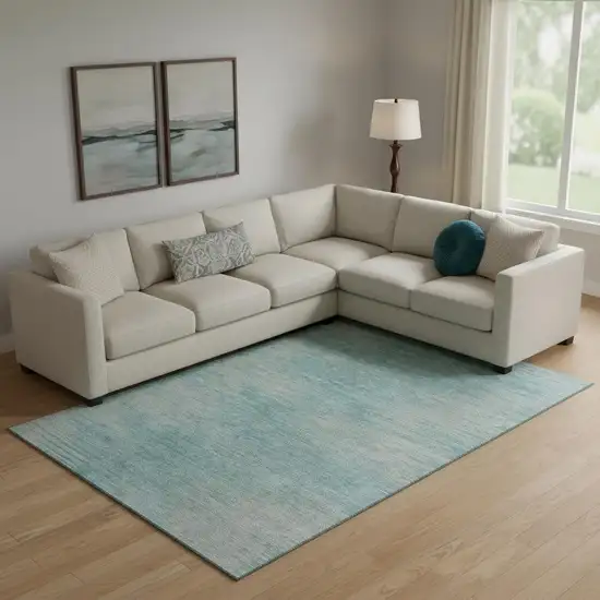 Aqua And Gray Abstract Washable Area Rug With UV Protection Photo 1