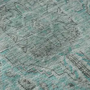 Photo of Aqua And Gray Floral Medallion Washable Area Rug With UV Protection