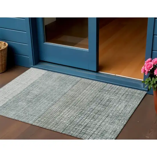 Aqua And Gray Geometric Washable Indoor Outdoor Area Rug Photo 2
