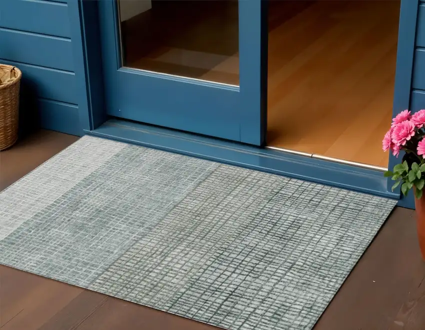 Aqua And Gray Geometric Washable Indoor Outdoor Area Rug Photo 2