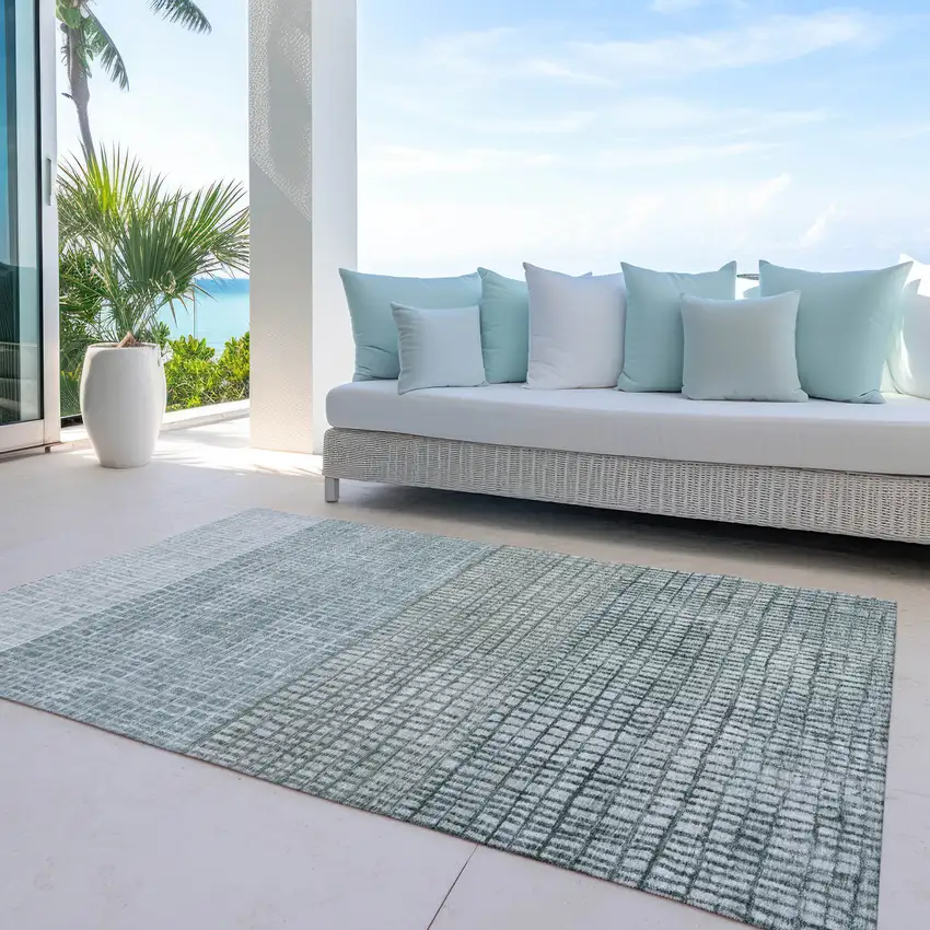Aqua And Gray Geometric Washable Indoor Outdoor Area Rug Photo 5