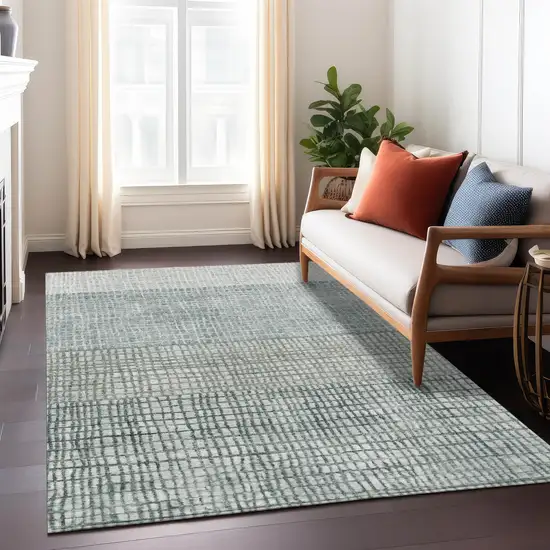 Aqua And Gray Geometric Washable Indoor Outdoor Area Rug Photo 7