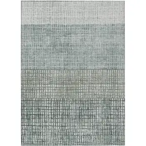 Photo of Aqua And Gray Geometric Washable Indoor Outdoor Area Rug