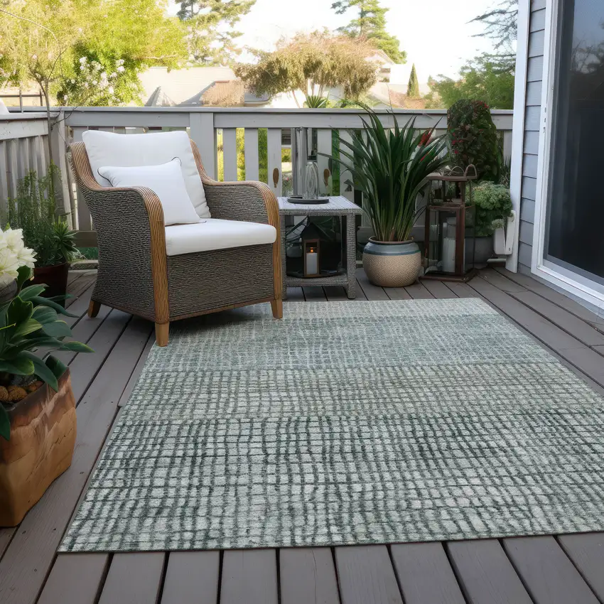 Aqua And Gray Geometric Washable Indoor Outdoor Area Rug Photo 8