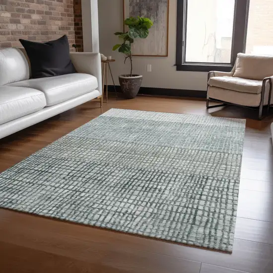 Aqua And Gray Geometric Washable Indoor Outdoor Area Rug Photo 6