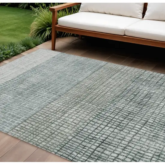 Aqua And Gray Geometric Washable Indoor Outdoor Area Rug Photo 2