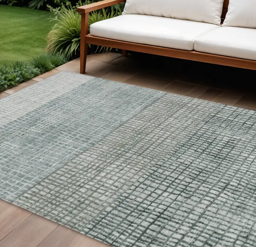 Aqua And Gray Geometric Washable Indoor Outdoor Area Rug Photo 2