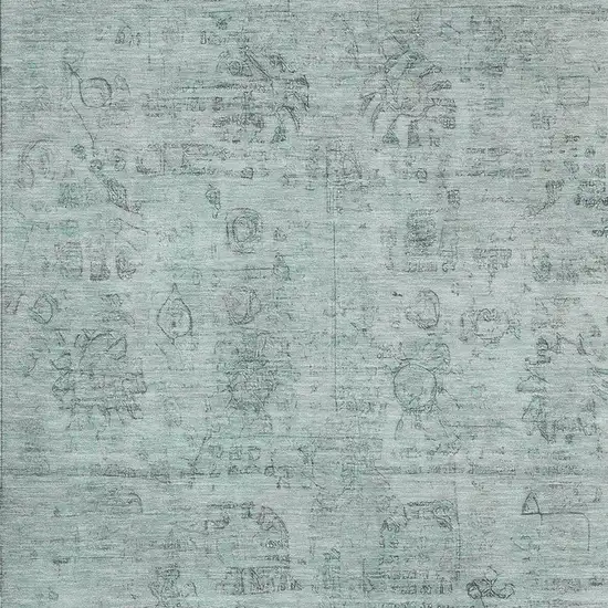 Aqua And Gray Oriental Washable Area Rug With UV Protection Photo 2