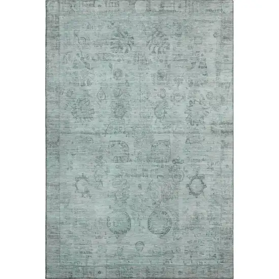 Aqua And Gray Oriental Washable Area Rug With UV Protection Photo 1