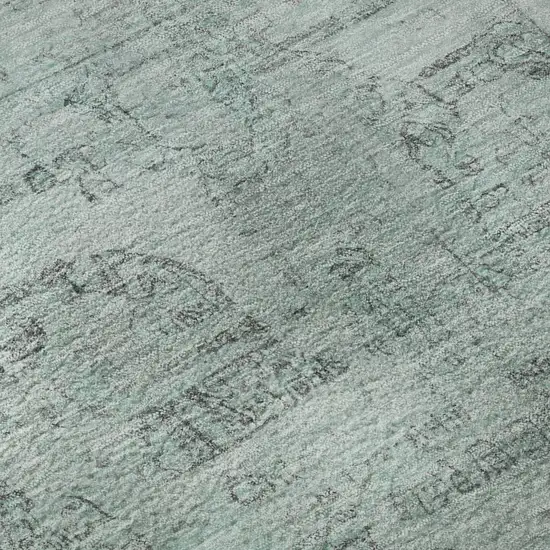 Aqua And Gray Oriental Washable Area Rug With UV Protection Photo 9