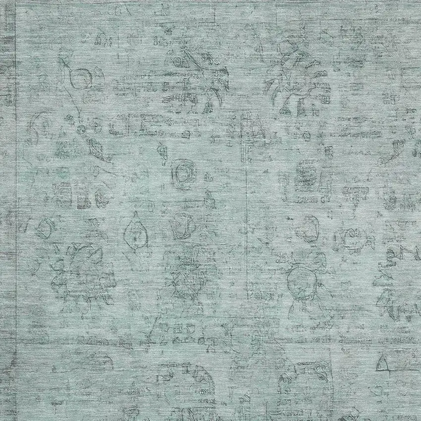 Aqua And Gray Oriental Washable Area Rug With UV Protection Photo 2