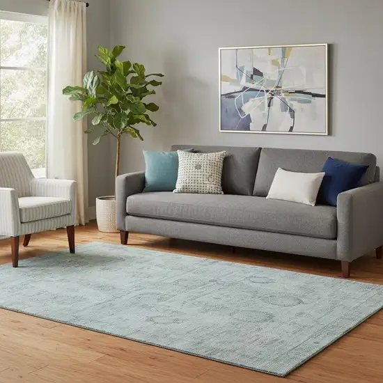 Aqua And Gray Oriental Washable Area Rug With UV Protection Photo 2