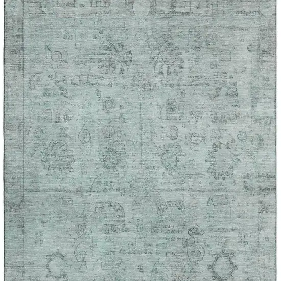 Aqua And Gray Oriental Washable Area Rug With UV Protection Photo 3