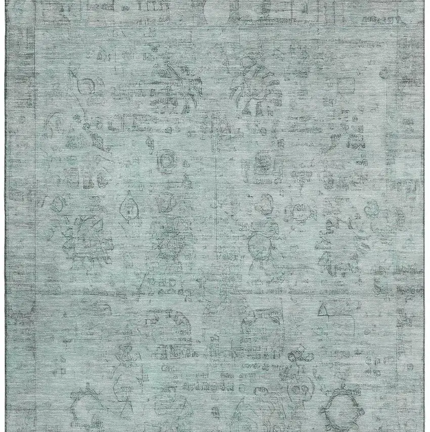 Aqua And Gray Oriental Washable Area Rug With UV Protection Photo 3