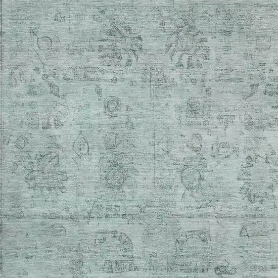 Aqua And Gray Oriental Washable Area Rug With UV Protection Photo 2