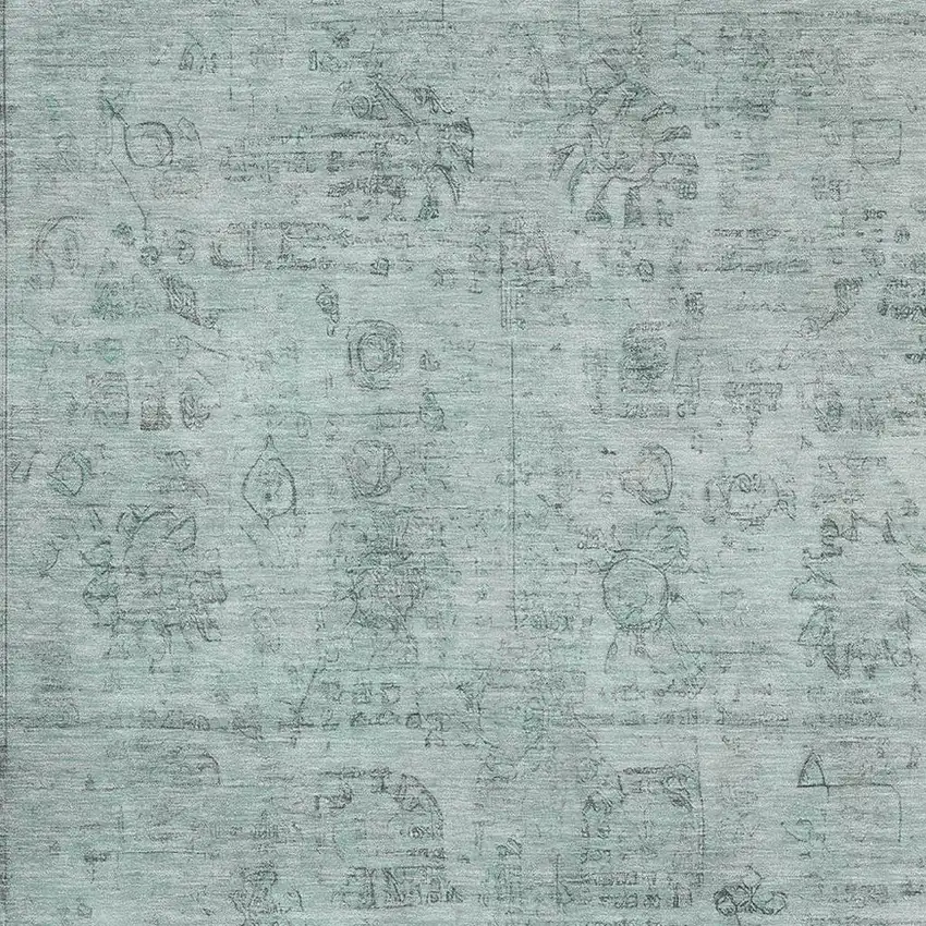 Aqua And Gray Oriental Washable Area Rug With UV Protection Photo 2