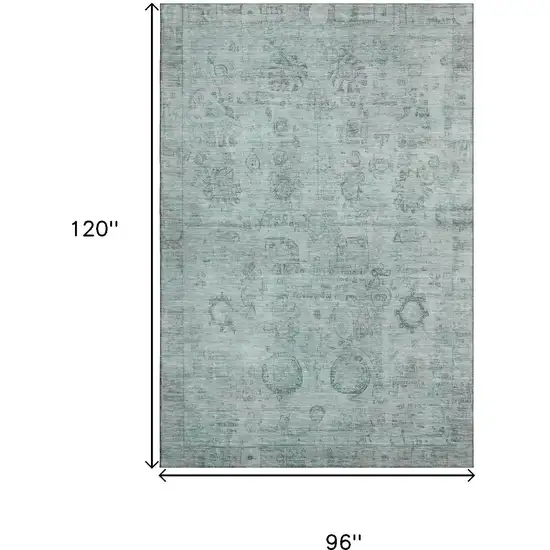 Aqua And Gray Oriental Washable Area Rug With UV Protection Photo 9