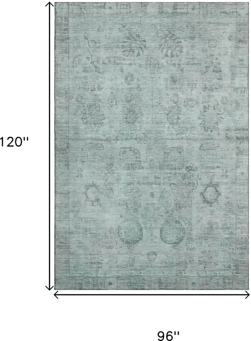 Aqua And Gray Oriental Washable Area Rug With UV Protection Photo 9