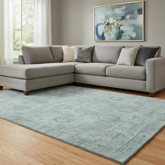 Aqua And Gray Oriental Washable Area Rug With UV Protection Photo 2